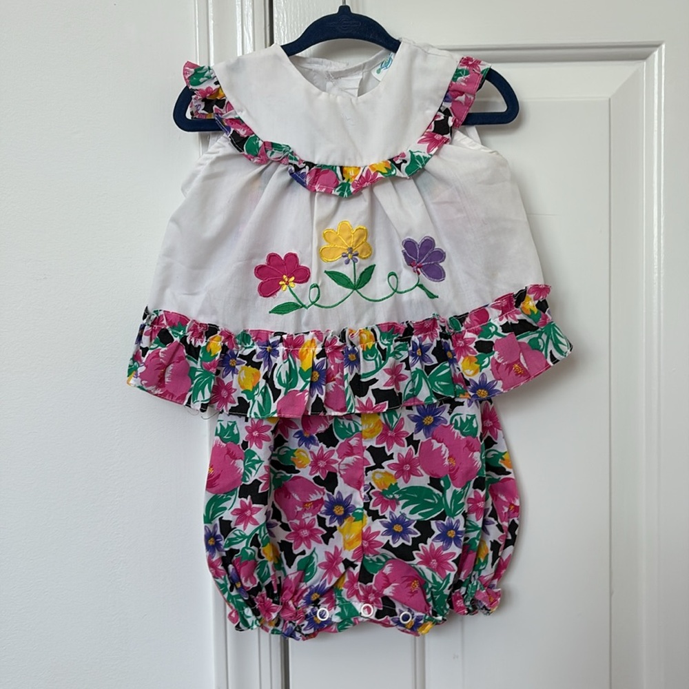 Vintage Cradle Togs Baby 2 piece outfit floral 90s 80s 18M